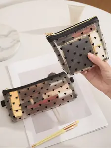 Heart Pattern Makeup Bag Set, / Clear Makeup Organizer Pouch, Zipper Makeup Bag, Versatile Storage Bag, Makeup Cosmetic Storage for Travel, Office, Home