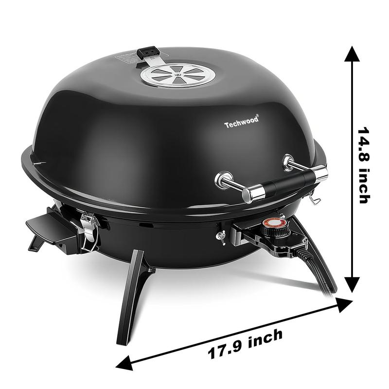 Techwood 1600W Electric BBQ Grill - 15-Serving Portable with Double Layer Design, Removable Stand, Fast-Heating, Temperature Control, Square Rack for Countertop & Backyard Use pu kom _ indoor smokeless grill electric  kettle