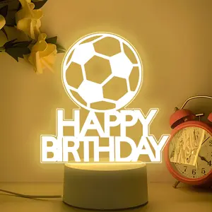 Acrylic Decorative Night Light, Football Pattern, Birthday Happy Words, Gift for Soccer Friends, Christmas Present, USB Powered, Warm Lighting, Led Neon Sign