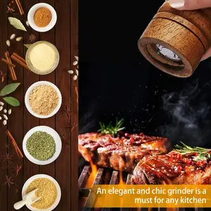 2Pcs 8inch Pepper Mill Wood Pepper Grinder Adjustable Oak Wood Salt and Pepper Grinder Refillable Ceramic Grinding Mechanism Sealed Salt Mill Spice Jar for Kitchen Camping Picnic BBQ