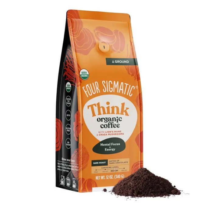Four Sigmatic Think Mushroom Coffee | Organic Ground Coffee with Lion's Mane Mushroom and Chaga Mushroom | Nootropic Mushroom Coffee for Better Focus and Immune Support | 12oz Bag