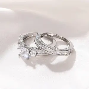 Women's cubic zircon shiny rings, couple fashion square proposal rings, women's birthday, Valentine's Day engagement rings (size 7-9)