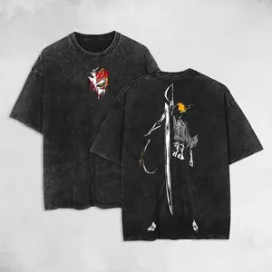 Retro Vintage Limited IchiGo - Bleach Anime Double Printed  Washed Tee Unisex Oversize Anime Manga Acid Washed Lightweight Cotton T-Shirt, Hoodies & Sweater Wash Gift For Anime Fan, Anime Lover