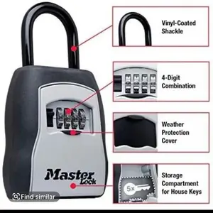 Master Lock Key Lock Box with Vinyl-Coated Shackle 4-Digit Combination Weather Protection Cover & Storage Compartment for 5 Keys Industrial Anti Theft Lockable