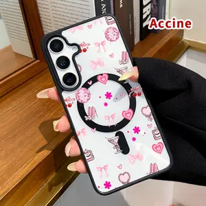 Magnetic Phone Case Compatible with Samsung Galaxy S23 Ultra S24 Plus S25 Edge S22+ FE Pink Fantasy Delight Pattern Acrylic Back Matte TPU Edges Full Body Coverage Ultra Slim Back Cover Gift
