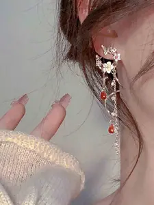 Elegant Butterfly Flower Star Water Drop Pendant Long Earrings with Fringe Detailing, Stylish Design Women Party Versatile Zinc Alloy Jewelry Accessories