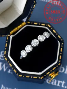 S925 sterling silver moissanite stackable ring, with a total weight of 0.5 carats and a minimalist 5-stone design, suitable for daily wear as an anniversary jewelry gift