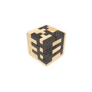 212 MAIN Beige & Black Wooden Brain Teaser Puzzle Cube, Tetris Block Toy for Farm Animals & Poultry, Wooden Stacking & Shape Recognition Game, Shape Recognition Puzzles