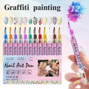 12 Color Nail Art Paint Pen Set, Hand Drawn Nail Outline Pens, Wholesale Graffiti Paint Pens, Water-Based Fast Dry Pens, Christmas Gift
