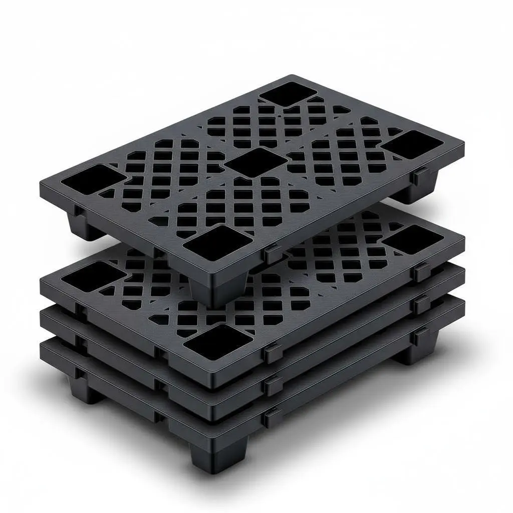 4 Pcs HDPE Plastic Nestable Stack Rectangular Pallets - 23.6x15.8" Lightweight Snap Together Floor Pallets, Heavy Duty Waterproof with Ventilated Grids, Ideal for Warehouse, Indoor Outdoor Use
