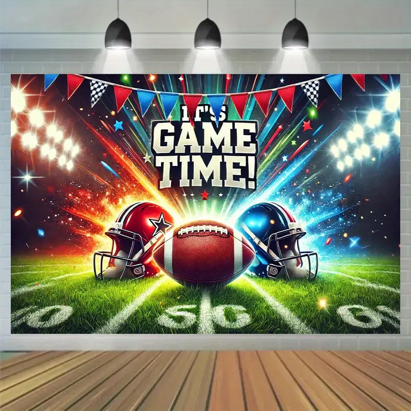1pc, "It's Game Time!" Football Party Banner, 7x5ft Polyester Photography Backdrop, Birthday Banner Flag Supplies, Cake Table Photo Studio Party Decor, Outdoor Celebration, Multi-Purpose, No Power Needed, for Yard, Lawn & Garden Decor