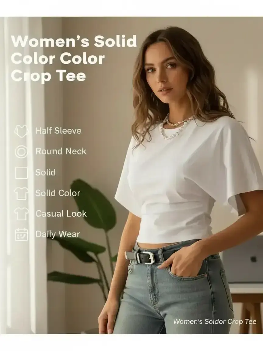 Women's Cotton Solid Fitted Half-Sleeve Short-Sleeve Batwing Round Neck Crop Top - Minimalist Chic Comfortable Basic Top, Valentine's Day Tee, Cold Wash, Casual Summer Wear, Womenswear T-shirt