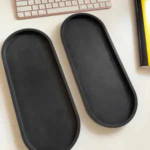 Black Oval Concrete Tray — Modern Minimalist Home Accent