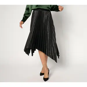 GRAVER Susan Graver Petite Metallic Woven Pleated Skirt