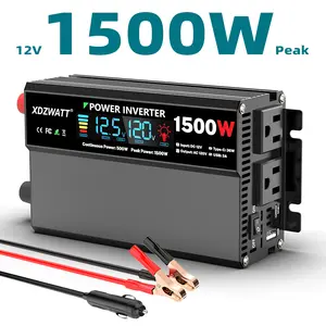 1500W Peak Power Inverter 500W Continues Pure Sine Wave 12V to 110V 120V with 36W Type-C Port, 5V/3A USB Port, LCD Screen Display