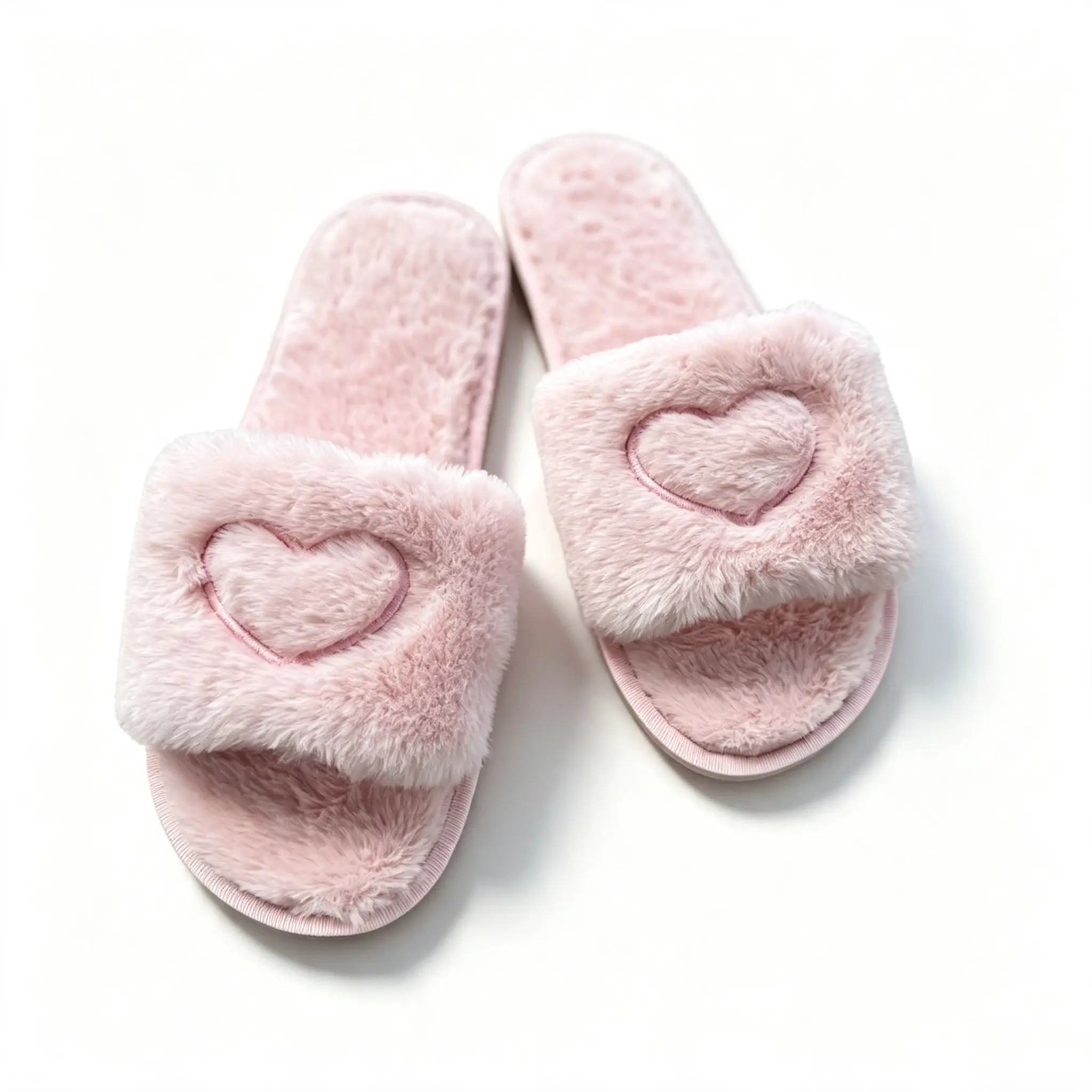 Cute Heart Embroidery Fuzzy Slippers｜Soft Plush Open Toe House Slides For Women Indoor Bedroom Wear，Women Fuzzy Heart Embroidery Slippers Soft Fluffy House Slides