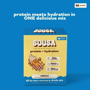 Sousa, Vanilla Protein + Hydration Mix, 20g Whey Protein + 1500mg Electrolytes, 14 Packets, Fitness & Daily Wellness, Muscle Recovery & Hydration Support