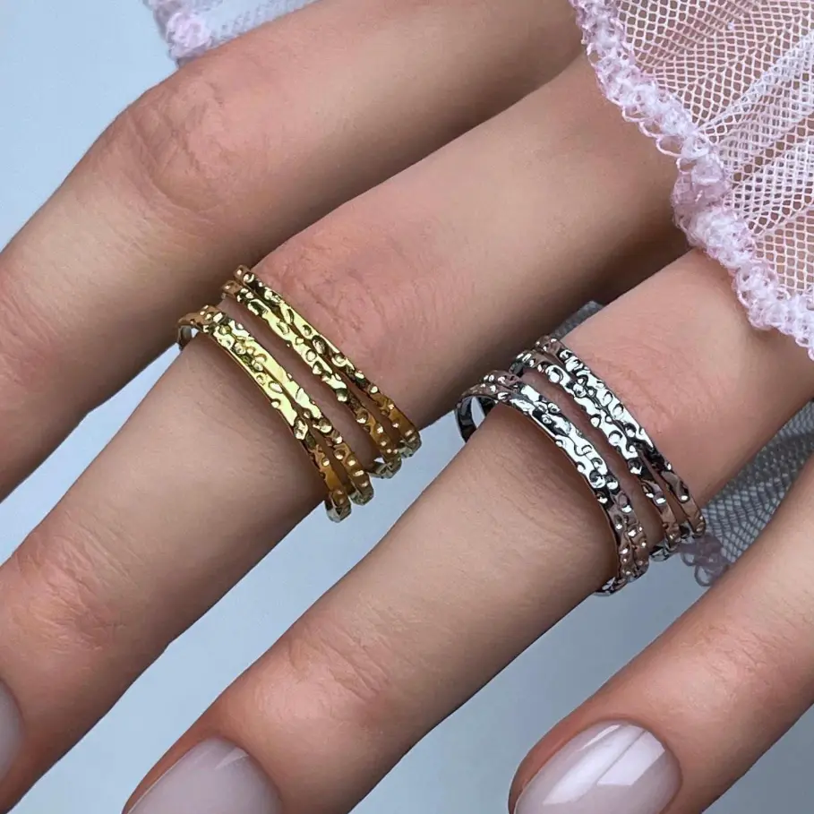 Splint Ring in Silver or Gold - Adjustable Stainless Steel Statement Finger Joint Jewelry