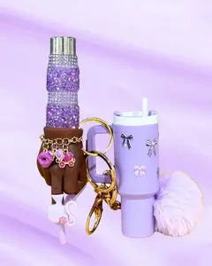 Mini Stanley Edition Refillable Lighter Keychain with Stanley Cup Charm & Retractable Badge Reel for Stylish Casual Use