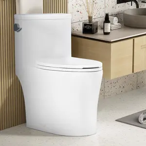 High-Efficiency Commercial Elongated Toilet  White Bowl, Easy Clean - Commercial Restroom Use  One-Piece Ceramic, Dual Flush (1.28 GPF), Soft Close PP Seat, 16" ADA Comfort Height, Sleek