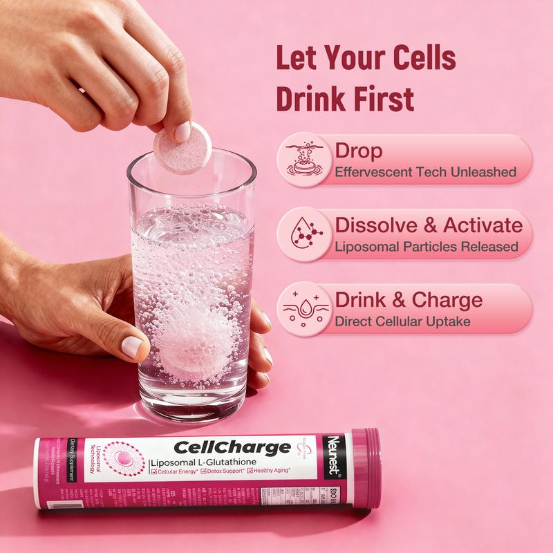 Neunest Cell Charge Liposomal Glutathione Effervescent Tablet : 2026 New 5-in-1 Tech (Glutathione, Vitamin C, Magnesium, NAC & Berry Blend) - Fix Dullness, Dark Spots &Skin Brightening-Deep Liver Detox & Anti-Aging Support-Refreshing Berry Flavor