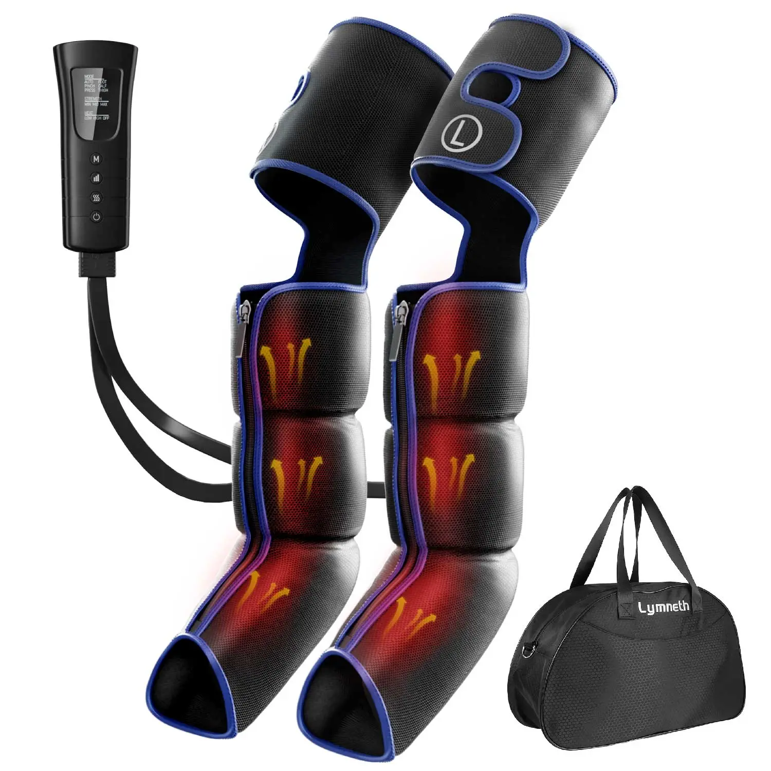 Air Compression Leg Massager with Heat Function, Sequential Compression Boots for Circulation & Pain Relief, 6 Modes, 3 Intensity Levels, 2 Heating Levels, Full Leg Recovery Therapy Machine
