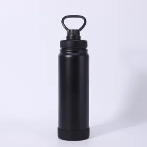 Stainless Steel Water Bottle, Matte Black, Vacuum Insulated, Wide Mouth with Handle Lid, Sports Fitness Container (Matte Black)