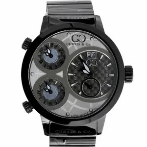 Curtis & Co. BIG TIME WORLD 57mm White Dial Black Case Swiss Quartz Watch with 4 Time Zones Stainless Steel & Silicone Strap for Men Women Luxury