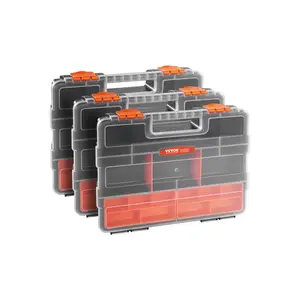VEVOR  3-Pack Small Parts Organizer, 21-Compartment Tool Box with Removable Dividers, High-Quality PP Hardware Storage Box with Safety Latch & Portable Handle for Nuts, Bolts, Screws