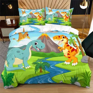 Cute Cartoon Dinosaur Bedding Set 2/3 Piece, Soft Comfortable Fabric, Bright Colorful Design, Perfect Gift & Bedroom Decor, Bedsheet Sets