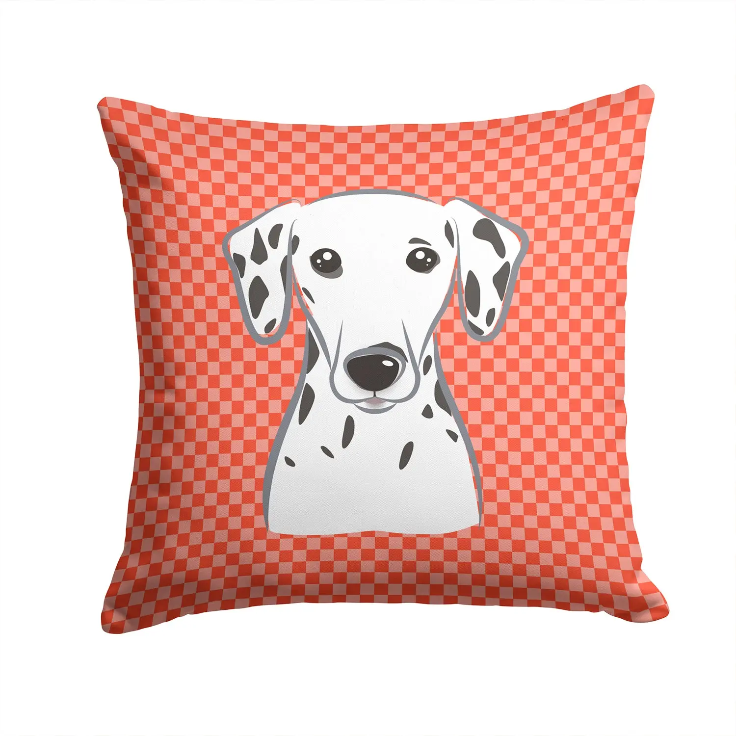 Red Checkered Dalmatian Decorative Throw Pillow 14x14 Indoor Outdoor Accent Cushion, Fabric Cover with Insert for Sofa, Bed, Porch & Living Room