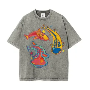 Enigma of Sharks Back Print Casual Washed T-shirt Sarcastic Funny Cat Meme Silly Sleepy Grunge Graphic Album Cotton fuck Vintage Hands streetwear unisex t-shirt Short Sleeve Pattern Crewneck Shortsleeve Fabric Fashion