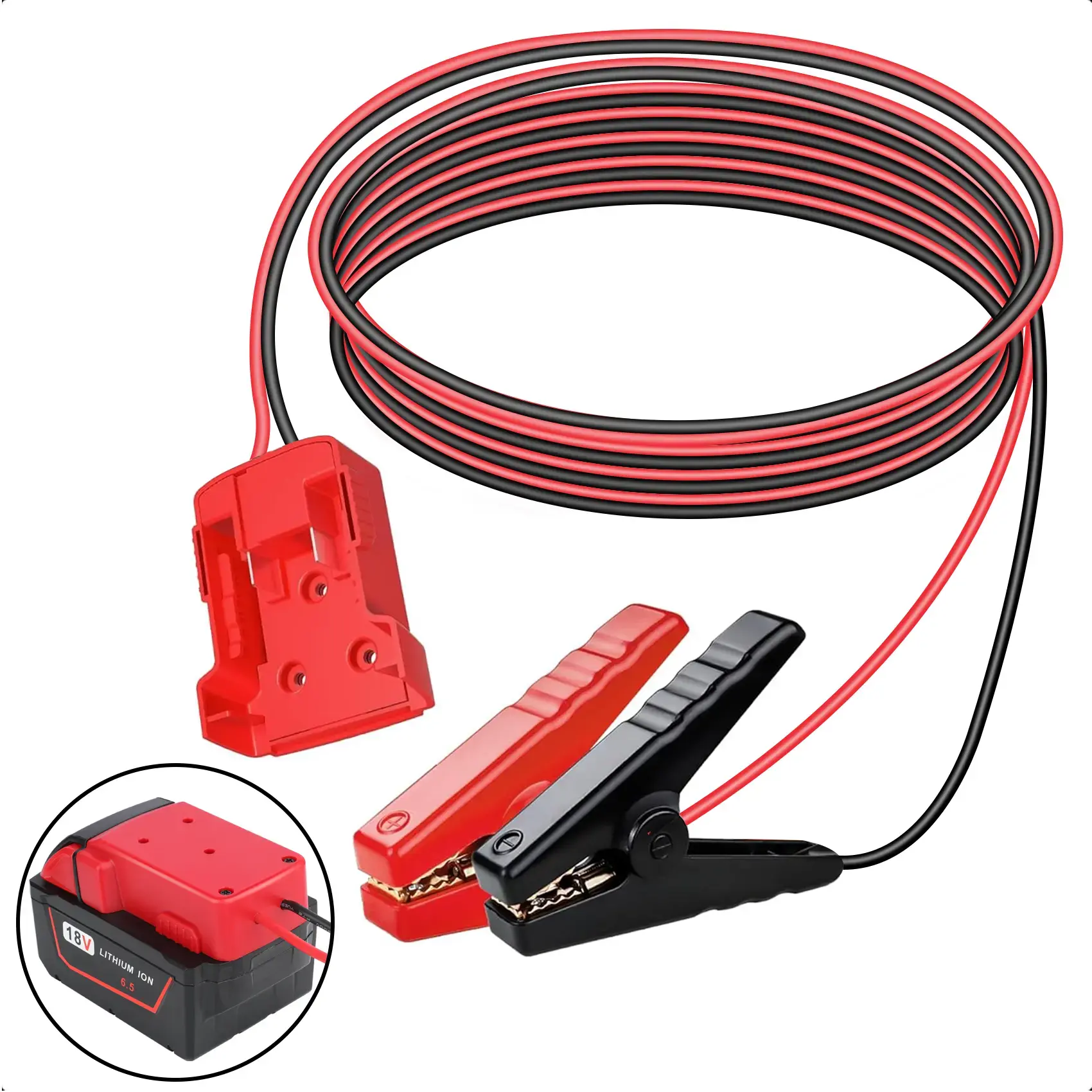 Car Battery Jump Starter Cable for Dewalt & Milwaukee 18V & 20V DCB Batteries 12AWG 5.9ft with Adapter Holder Automotive Powerbank Jumper Cable