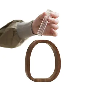 Natural Solid Walnut Wood Hydroponic Plant Stand, Mini Glass Tube Tabletop Planter, Modern Minimalist Home Office Decor