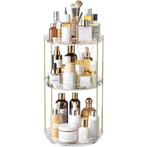 3 Tier Rotating Makeup Organizer for , Bathroom Counter Organizer with Stackable Design, Spinning Skincare Organizer for Bathroom Countertop, Perfume  Storage, Clear