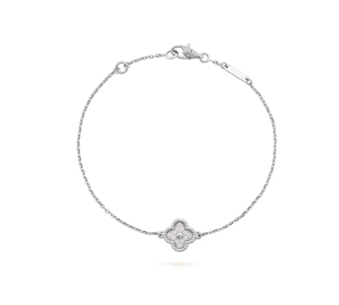 Pre-owned Van Cleef & Arpels Sweet Alhambra bracelet, 1 motif 18K white gold, Dia，full set