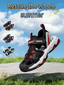 Summer New Adjustable Fashion Sandals for Teens, Velcro Closure Beach Sandals with Toe Protection, Lightweight Mesh Upper and Eva Rubber Sole