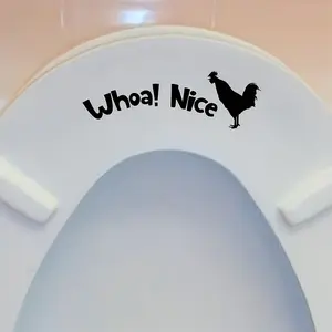 10PCS Black "Whoa Nice" Rooster Silhouette Wall Sticker, Funny Bathroom Toilet Decor