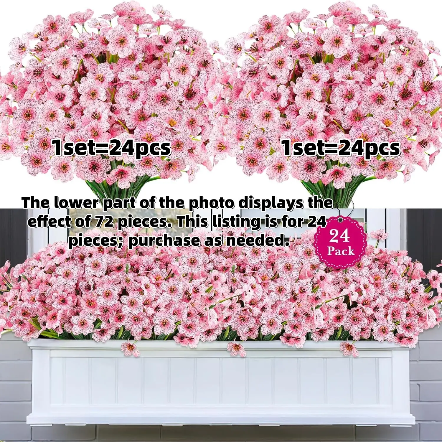 24 Peach Color Artificial Faux Bougainvillea Flower Bunches, Outdoor & Indoor Decorative Faux Plants, Perfect for Garden, Porch, Window Boxes, Weddings, Plastic floral plant, Artificial Flowers, Artificial Flower Decorations
