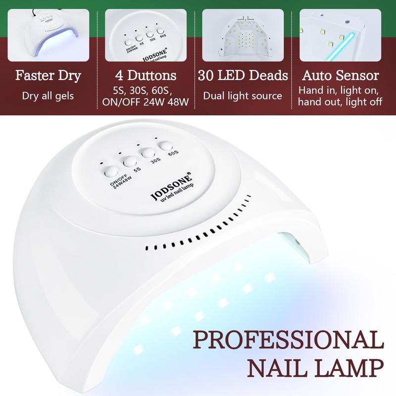 JODSONE 32 Color Gel Nail Polish Kit with U V Light with Base Coat Glossy Matte Glitter Top Coat 3 Kind of False Nail Tips with Glue for gifts