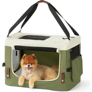 Collapsible Travel Dog Crate for Small Dogs, Portable Soft Dog Crate for Outdoor & Indoor, Folding Fabric Dog Kennel with Handle, 24 Inch Heavy Duty Pet Carrier cattravel bag cat