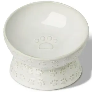 Elevated Ceramic Cat Food Bowl, 15° Tilted Raised Cat Food Bowl, Stress Free Elevated Food Bowls for Flat Faced Cats, Small Dogs, Protect Pet's Spine, 5 oz