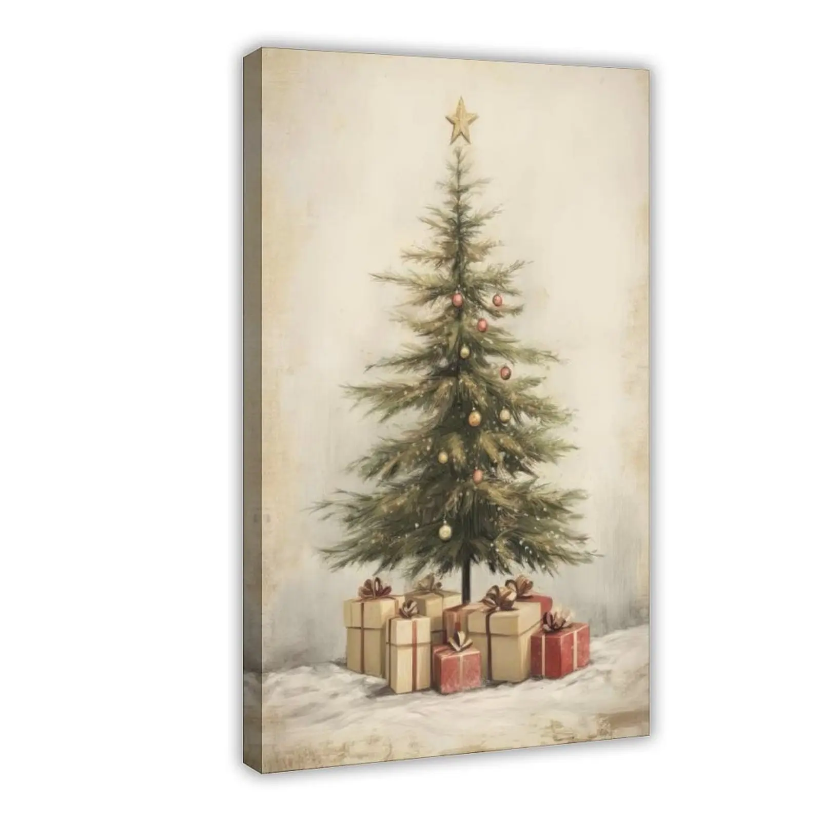 Printable Rustic Christmas Tree Painting Poster - Artistic Multi-Size Customizable Vintage Home Wall Decor, Festive Room Art for Holiday Gifting Needs (As the Image Shows), Decoration