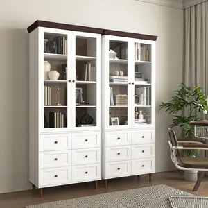 White Display Storage Cabinet,Tall Kitchen Pantry Cabinets with Glass Doors and Adjustable Shelves,Freestanding Storage Cupboard for Kitchen, Living Room