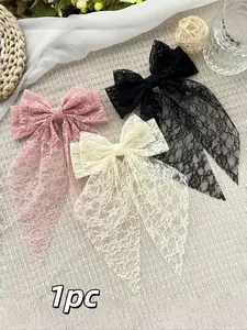 Elegant Bowknot Hair Clip with Lace Ribbon, Cute Ditsy Floral Design, Fashion Accessory for All Occasions, Stylish Hair Accessories