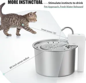 Stainless Steel Cat Water Fountain, 115OZ/4.3L Pet Fountain Wireless Battery Operated Cat Fountain with External Pump, Automatic Dog Water Fountain with 3 Replacement Filters