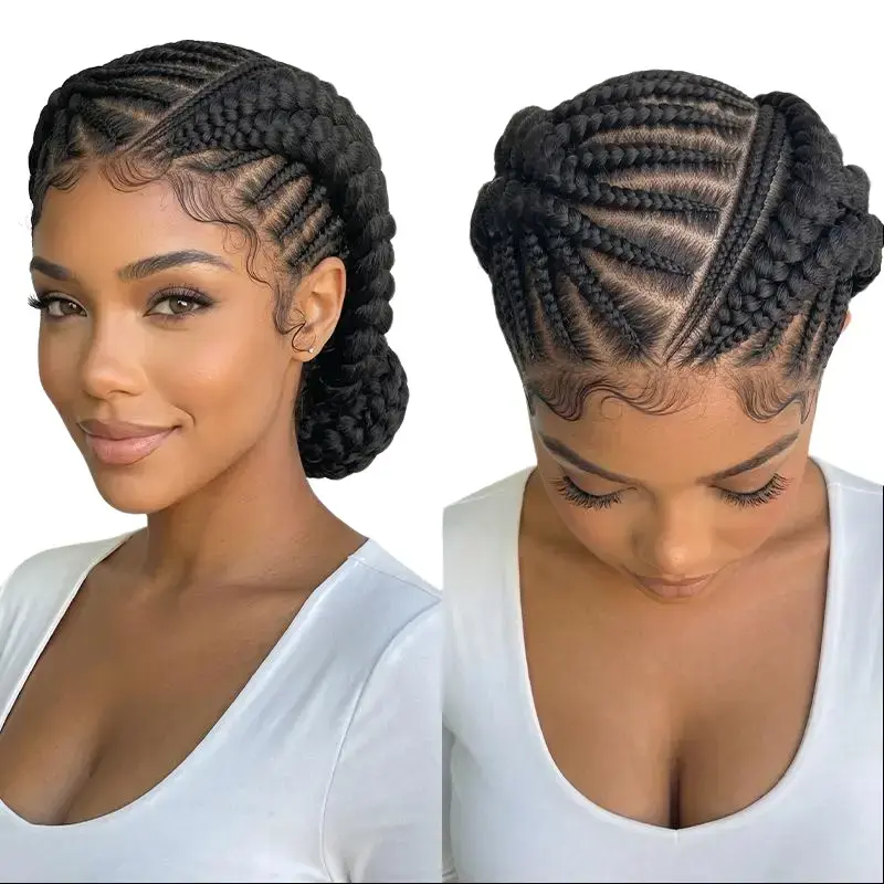 Dosay Cornrow Bun Braided Wig, Synthetic Full Lace Braided Wig For Women Mixed Size Cornrows Clean Bun Style Protective Hairstyle, Updo Braide Lace Wig, Natural Looking Lightweight Beginner Friendly,Daily Use