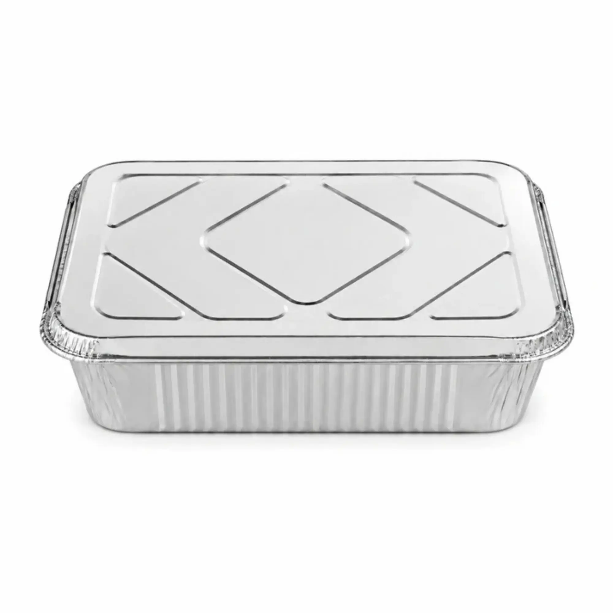 VeZee 2.25Lb Oblong Aluminum Foil Pan with Aluminum Lid - 8.25" x 5.75" Disposable Food Container - Heavy Duty Bakeware for Baking, Meal Prep, Catering, Freezer & Oven Safe - Bend Edges to Secure Lid Fit