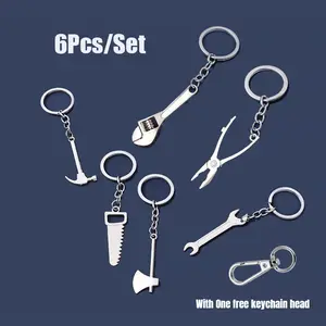 Simulation Tool Keychain - 6Pcs/Set  with A Free Keychain Head,Metal Creative Wrench Screwdriver Hammer Keychain,Car Small Gift Pendant