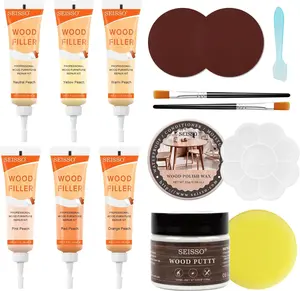 SEISSO Furniture Repair Kit Wood Filler, 6 Colors Peach Series Wood Floor Repair Kit, Filler Furniture Paint, Wood Putty & Wood Polish Repair Wood Floor, Crack, Holes, Laminate, Cabinet, Table, Pink